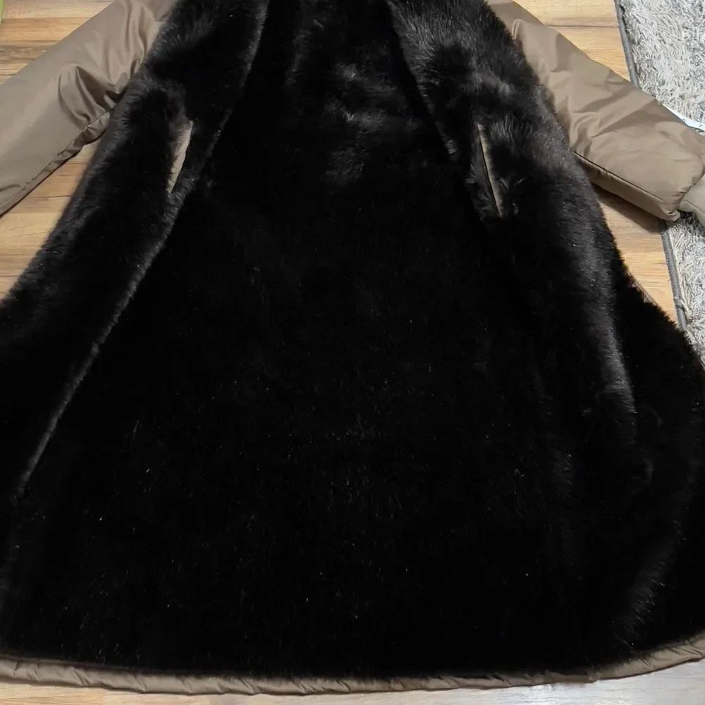 Bogner Reversible Faux Fur Quilted Trench Coat Sz 6 - Picture 10 of 15